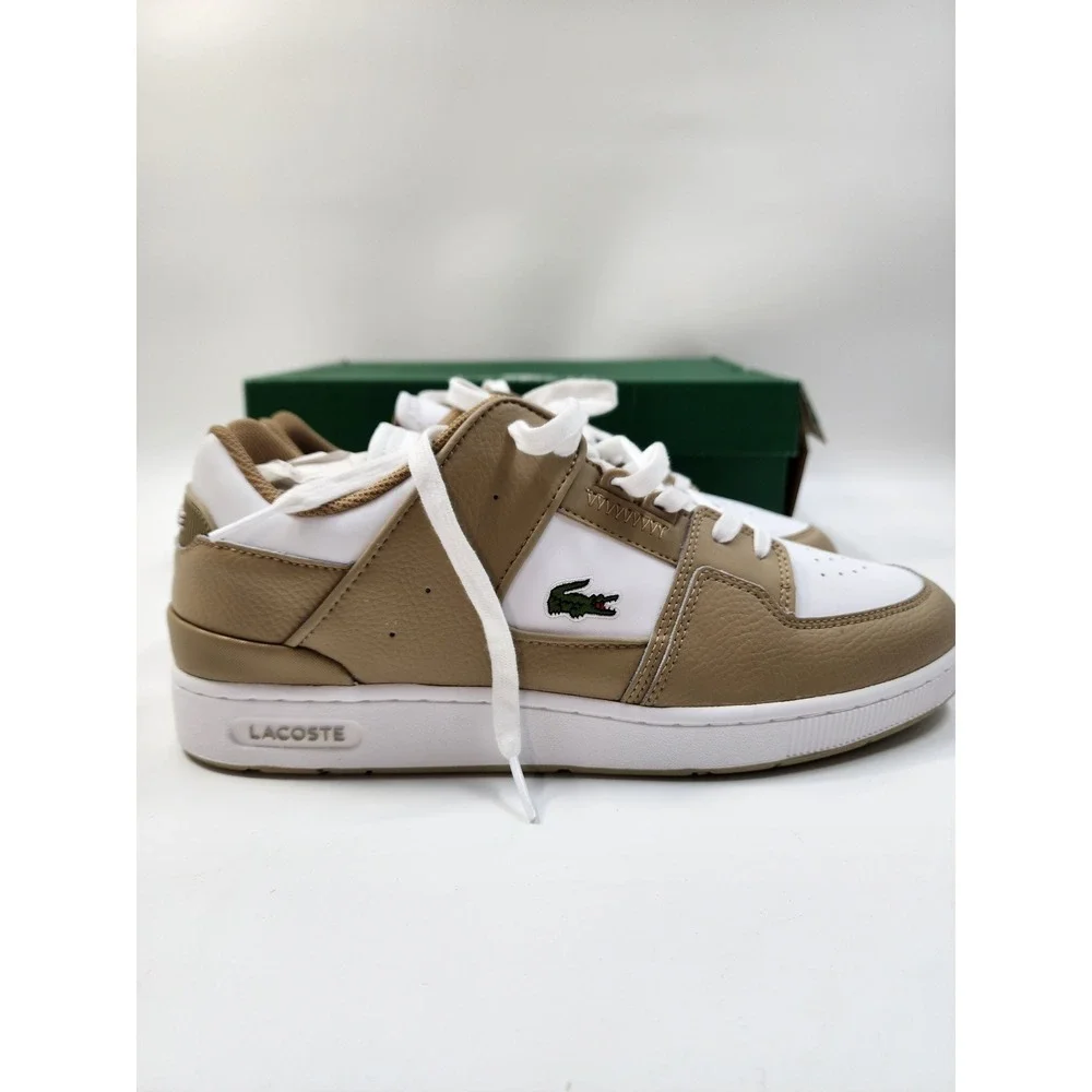 Lacoste Court Cage 224 1 Mens White Tan Leather Sneakers 748SMA0016BW8 Size 12